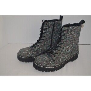 Sincerely Jules Harley Women 10 M Lace Up Combat Boots Black Floral Zip Lace Up